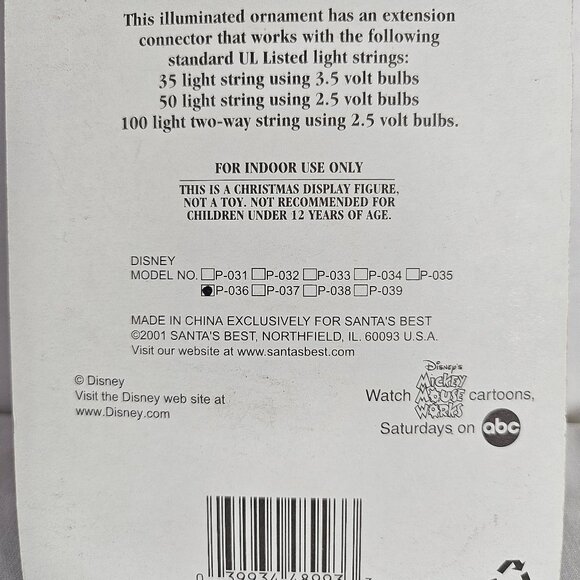 Santa's Best Disney Mickey Mouse With Trumpet Easy Illuminated Ornament - Picture 5 of 10